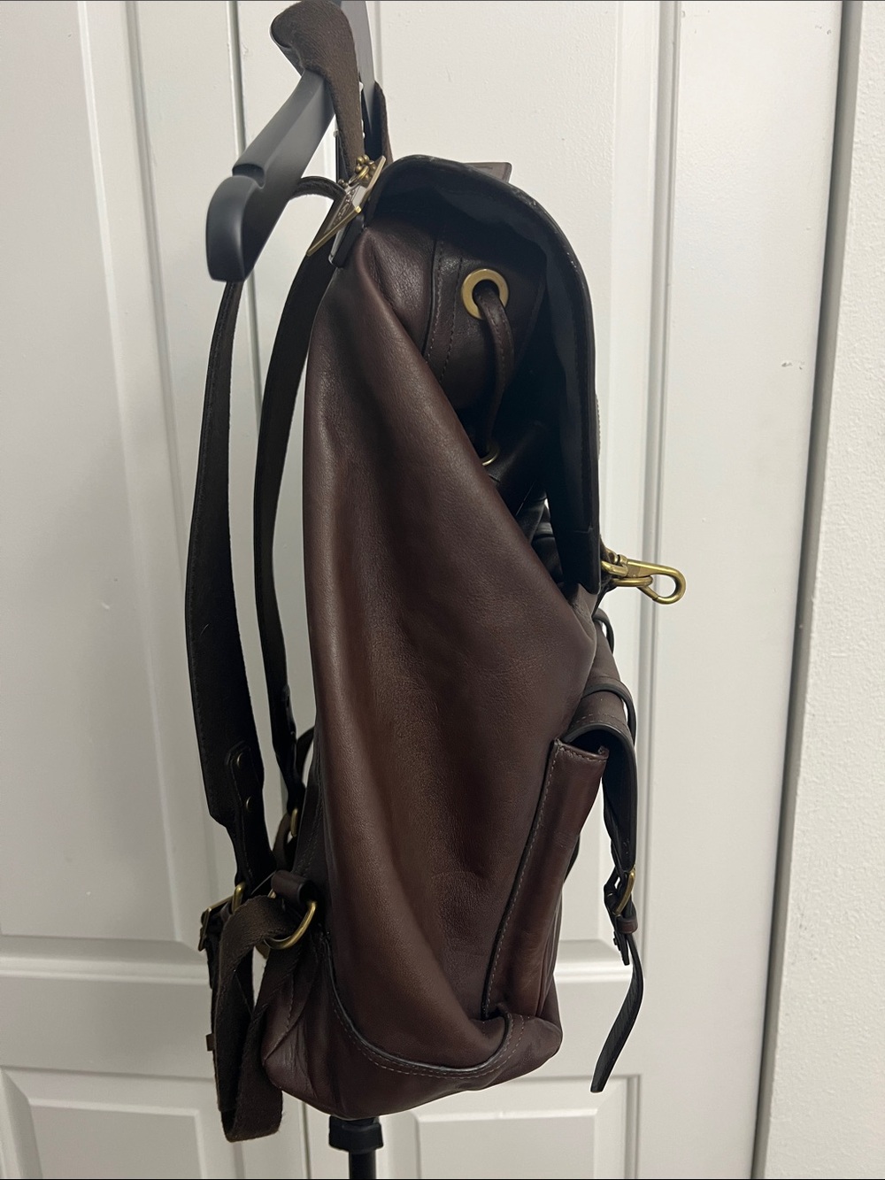 Coach Dark Brown Leather Buckle Backpack with Brass Hardware - Picture 9 of 17
